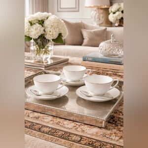 Wedgwood Jasper Conran Platinum Teacup & Saucer Set – Set of 3 – NEW